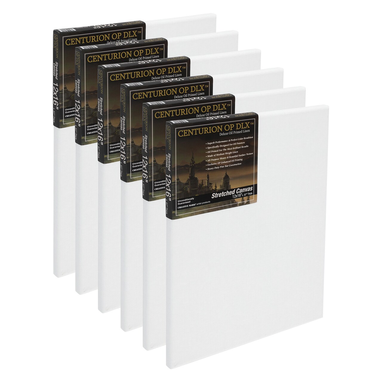 Centurion Deluxe Professional Oil Primed Linen Stretched Canvas, 11oz Linen, Box of 6, 0.67"Deep Canvases, Kiln-Dried Stretchers, Back Stapled, Premium Medium Weight Canvas for Oil Paintings